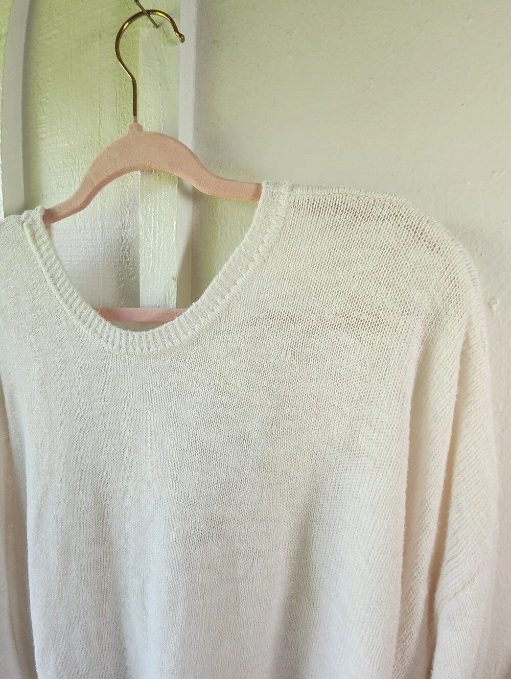 FREE PEOPLE Free-est Deep V-Neck Pullover Sweater Knit Cream Oversized Size Med